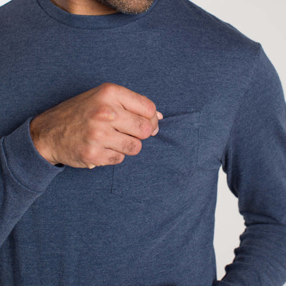 Ash & Erie Heather Dark Navy Long Sleeve Pocket Tee for Short Men   Long Sleeve Tee