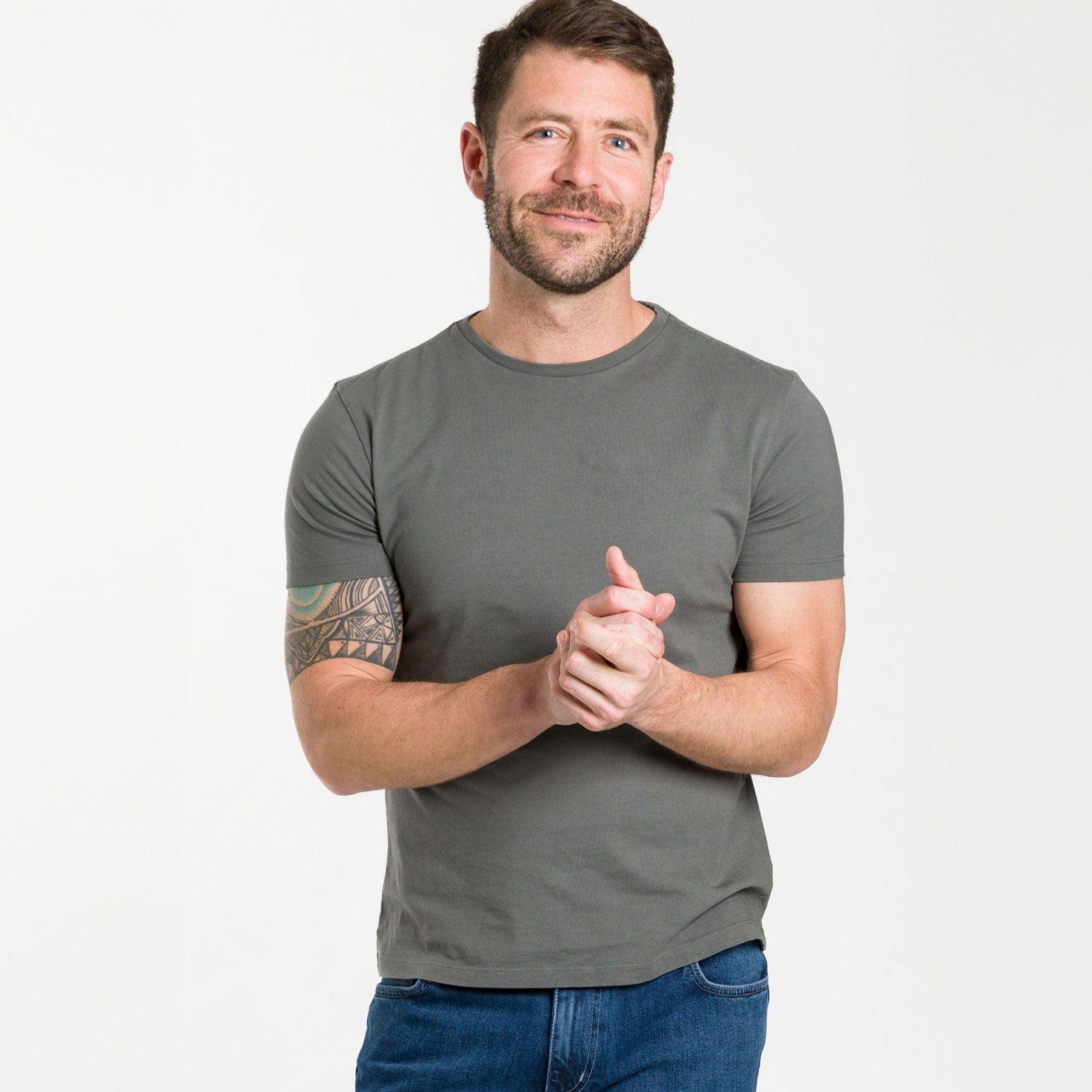 Ash & Erie Fieldstone Grey Pima Cotton Crew Neck T-Shirt for Short Men   Short Sleeve Premium Tee