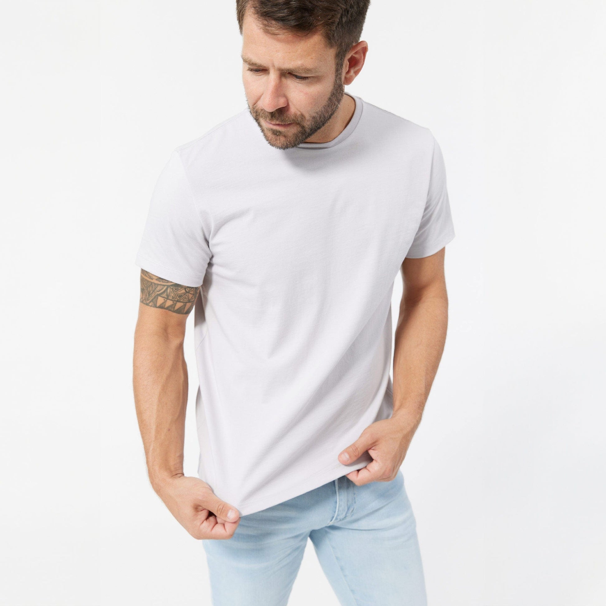 Ash & Erie Space Grey Pima Cotton Crew Neck T-Shirt for Short Men   Short Sleeve Premium Tee