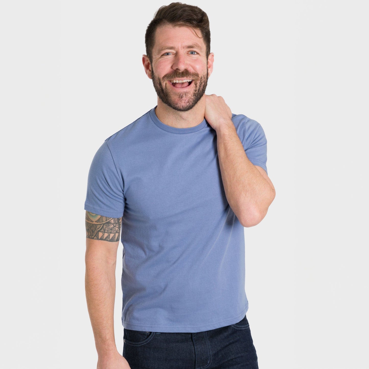 Ash & Erie Blue Crew Neck T-Shirt for Short Men   Short Sleeve Tee