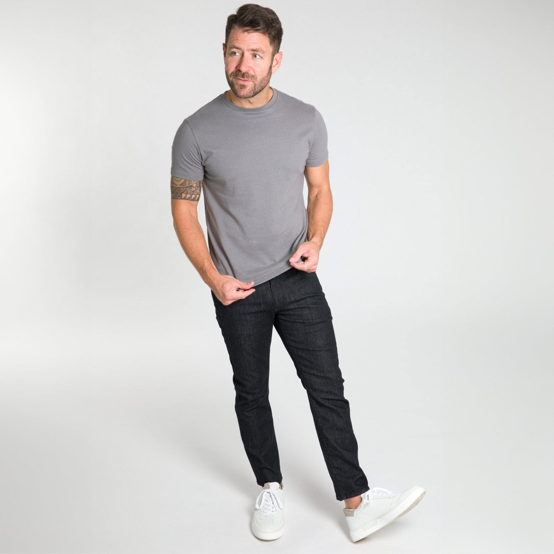 Ash & Erie Light Grey Crew Neck T-Shirt for Short Men   Short Sleeve Tee